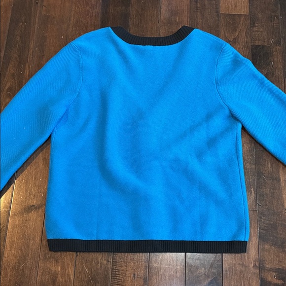 Talbots Tipped Texture V-neck Cardigan Sweater Blue black Silver tone buttons M - Picture 9 of 10